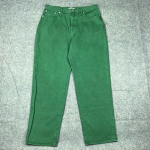 Madewell Jeans Womens 32 Green Baggy Straight High Rise Cotton Denim Pants NEW